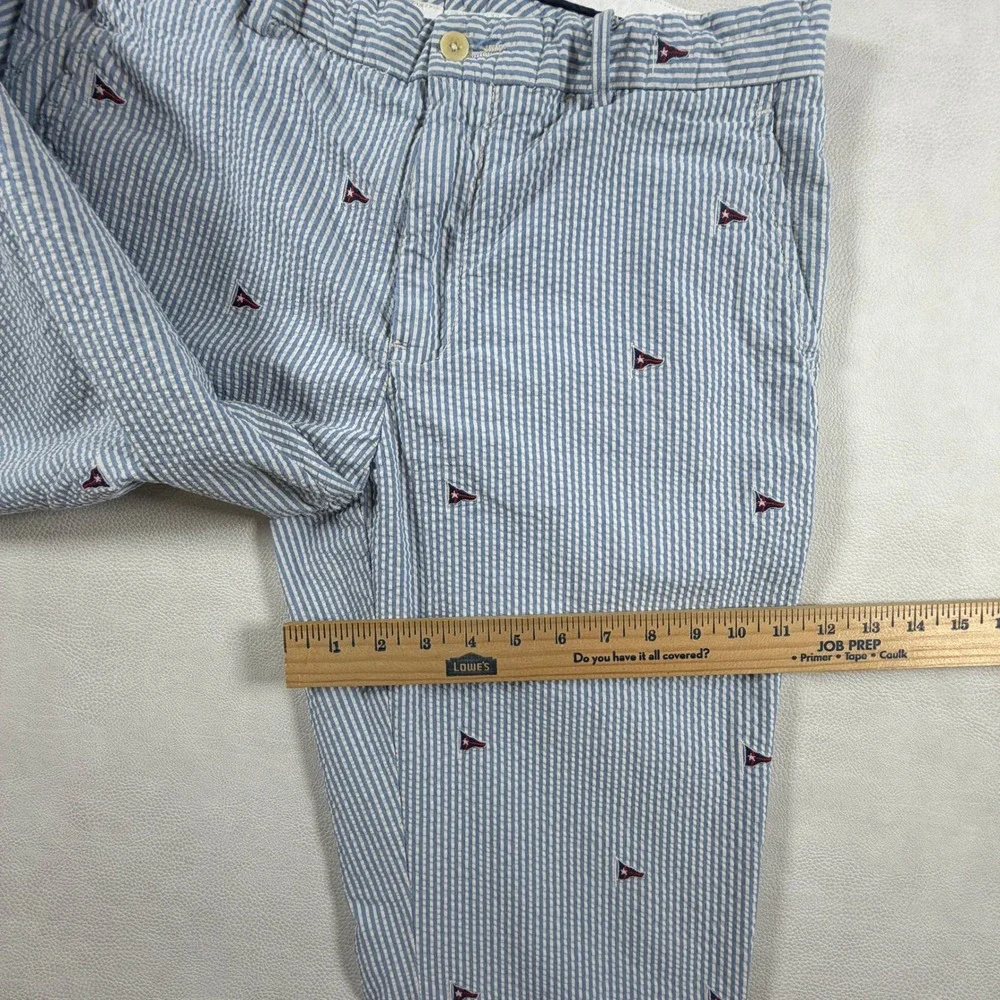 Polo Ralph Lauren Mens 32x30 Seersucker Striped Nautical Pennant Flag Pants Blue